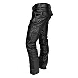 Men's Black Real Leather Pants Cargo 6 Pockets Pants Bikers Leather Breeches Trousers