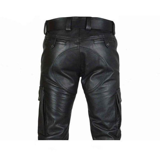 Men's Real Leather Pants Cargo Pockets Pants Bikers Leather Trousers