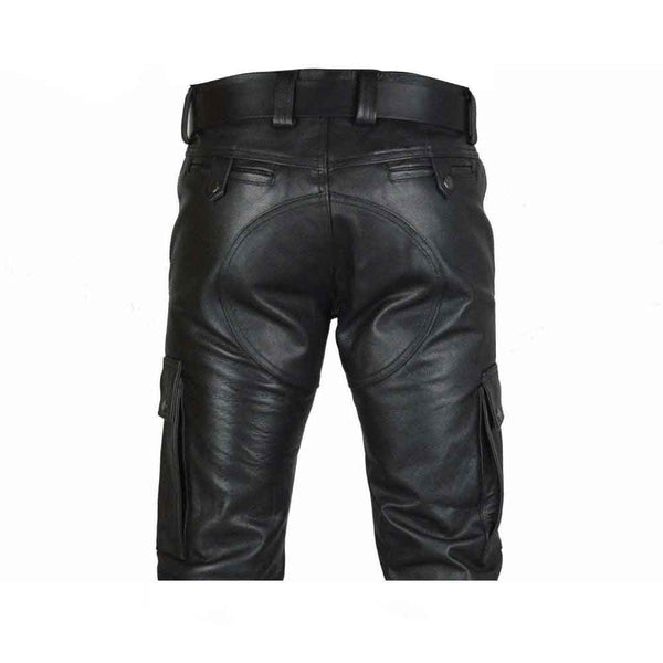 Men's Real Leather Pants Cargo Pockets Pants Bikers Leather Trousers