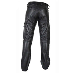 Men's Real Leather Pants Cargo Pockets Pants Bikers Leather Trousers