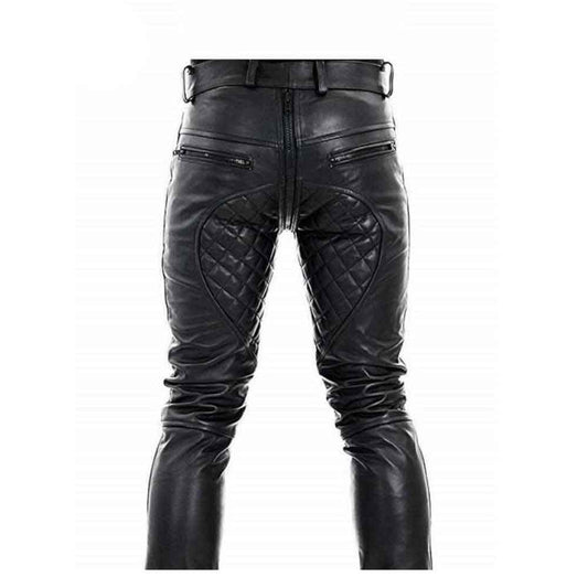 Pantalones de cuero auténtico para hombre, pantalones con doble cremallera, pantalones vaqueros, pantalones Interest BLUF