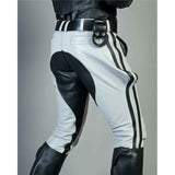 Pantalones de cuero auténtico para hombre, color blanco y negro, en contraste, pantalones BLUF, pantalones de motociclista