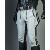 Men's Real Leather White and Black Contrast Saddleback Trousers BLUF Pants Bikers Breeches