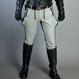 Pantalones de cuero auténtico para hombre, color blanco y negro, en contraste, pantalones BLUF, pantalones de motociclista