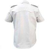 Camisa de estilo militar de policía blanca de CUERO REAL PARA HOMBRE BLUF Camisa de TODO TAMAÑO