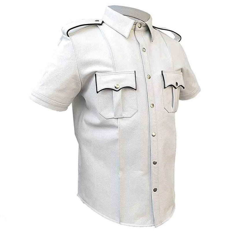 MEN'S REAL LEATHER White Police Military Style Shirt BLUF ALL SIZE Shirt