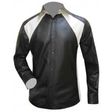 Camisa a medida BLUF de manga larga de piel de napa auténtica de oveja para hombre en diseño de dos tonos en blanco y negro