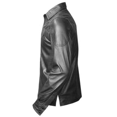 Camisa BLUF de manga larga de piel de napa auténtica de oveja negra para hombre con dos bolsillos con solapa