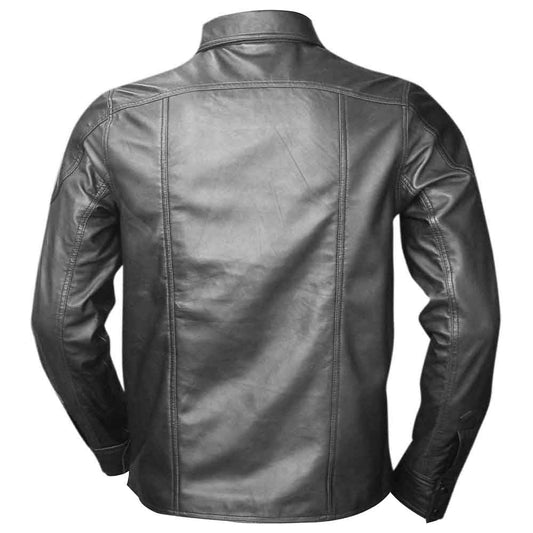 Camisa BLUF de manga larga de piel de napa auténtica de oveja negra para hombre con dos bolsillos con solapa
