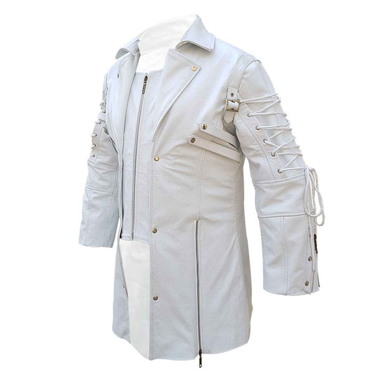Gabardina gótica Matrix de cuero blanco REAL para hombre Steampunk gótico T18 BLANCO