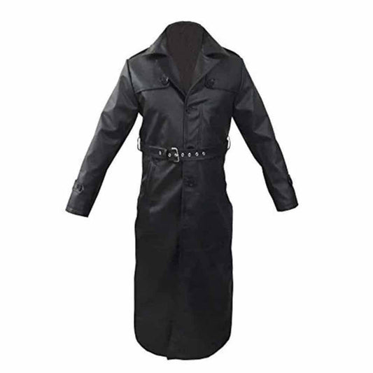 Gabardina gótica de matriz larga de cuero negro auténtico para hombre, Sexy, T17