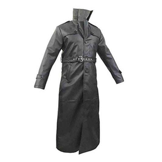 Gabardina gótica de matriz larga de cuero negro auténtico para hombre, Sexy, T17