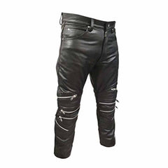Mens Black Real Cowhide Leather Motorcycle Trousers Bikers Jeans Bikers Pants