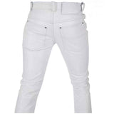 Pantalones pitillo sin costuras de cuero genuino blanco para hombre, pantalones vaqueros con cinco bolsillos, estilo Premium Kink 