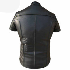 Mens REAL LEATHER Black Bikers Front Zip Closer Slim Fit Shirt BLUF Gay ALL SIZE