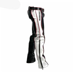 Mens Black Real Cowhide Leather Bondage Jeans Red and White Contrast BLUF Breeches