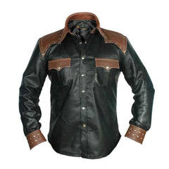 REAL LEATHER Camisa de manga larga estilo vaquero negro para hombre BLUF La mayoría de los tamaños 