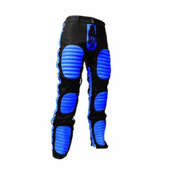 Mens Black Real Cowhide Leather Heavy Duty Bondage Jeans Trousers With Blue Contrast
