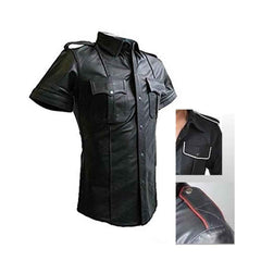 Camisa de cuero real estilo militar de policía negra para hombres BLUF Camisas gay
