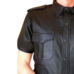 Camisa de cuero real estilo militar de policía negra para hombres BLUF Camisas gay
