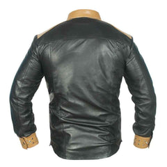 REAL LEATHER Camisa de manga larga para hombre, estilo occidental, color negro y tostado, estilo policía vaquero