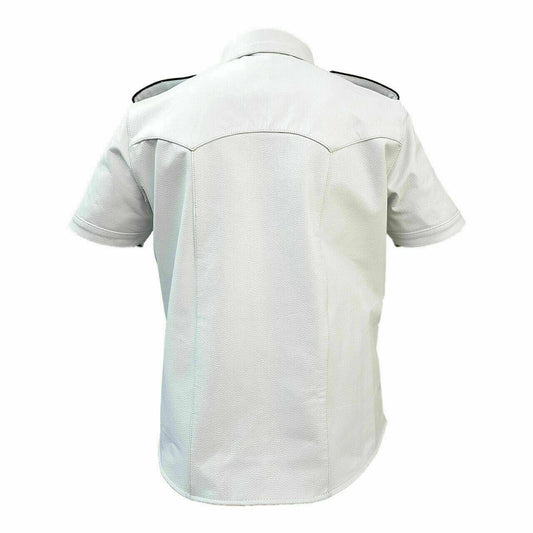 Camisa de estilo militar de policía blanca de CUERO REAL PARA HOMBRE BLUF Camisa de TODO TAMAÑO