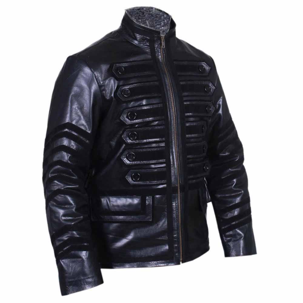 Chaqueta Steampunk negra de cuero de vaca REAL para hombre, chaquetas tipo túnica militar