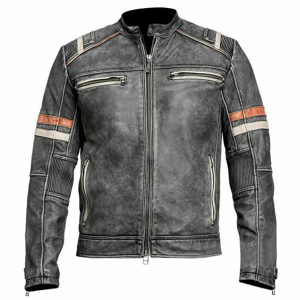 Chaqueta de cuero envejecido para motociclista vintage Café Racer Retro 2 Moto para hombre