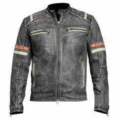 Chaqueta de cuero envejecido para motociclista vintage Café Racer Retro 2 Moto para hombre