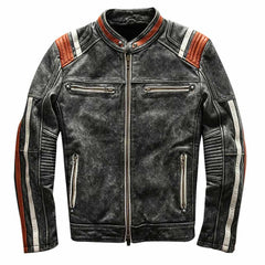 Chaqueta de cuero para hombre Retro 3 Cafe Racer Biker Vintage envejecido