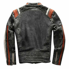 Chaqueta de cuero para hombre Retro 3 Cafe Racer Biker Vintage envejecido