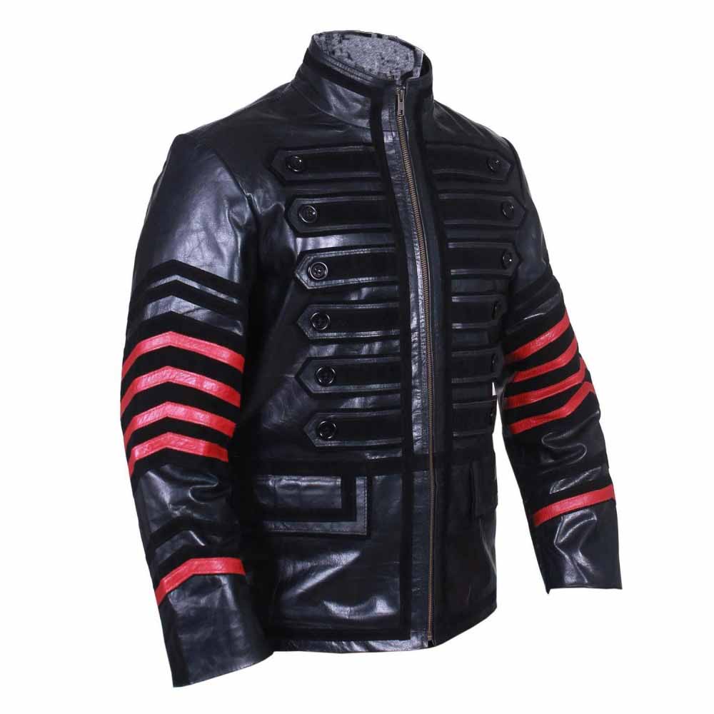 Chaqueta Steampunk negra y roja de piel de vaca REAL para hombre, chaquetas tipo túnica militar