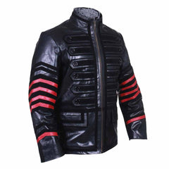 Chaqueta Steampunk negra y roja de piel de vaca REAL para hombre, chaquetas tipo túnica militar