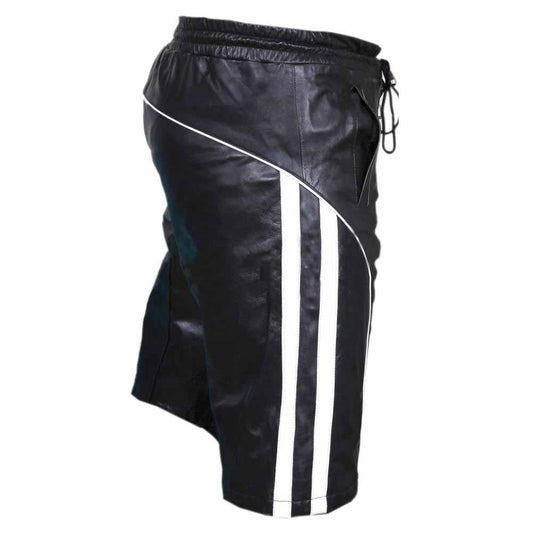 Mens Genuine Cow Leather Black and White Shorts Clubwear Gay Shorts
