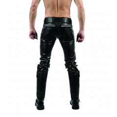 Pantalones GAY de piel de vacuno auténtica con doble cremallera para hombre, pantalones vaqueros para moteros