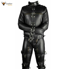 Mens Real Leather Straitjacket and Trousers with Leather Lining Heavy Duty BDSM