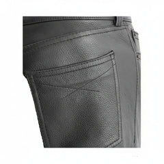 Womens Black Genuine Cowhide Leather Five Pockets Bikers Trousers Breeches Pants