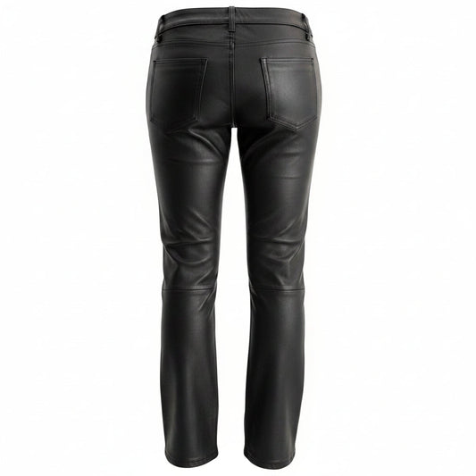 Womens Black Genuine Cowhide Leather Five Pockets Bikers Trousers Breeches Pants