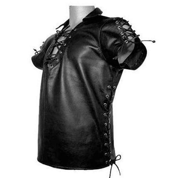 Sexy Men's Black PURE LEATHER Side Laced Shirt BLUF Gay All Sizes Available