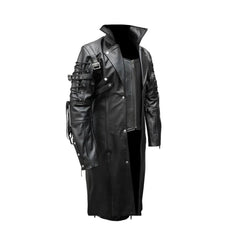 Mens Real Black Leather Goth Matrix Trench Coat VAN HELSING COAT Steampunk Gothic T18