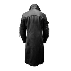 Mens Real Black Leather Goth Matrix Trench Coat VAN HELSING COAT Steampunk Gothic T18