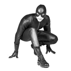 Mens Real Leather Catsuit Two way Zip Black Leder Lined Fitted Fetish Roleplay