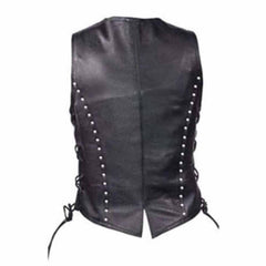Womens Soft Leather Waistcoat Vest With Detailed Side Lacing Biker Style Vest